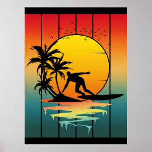 Vintager Sonnenuntergang Surfer Surf Poster