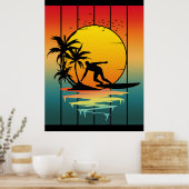 Vintager Sonnenuntergang Surfer Surf Poster (Küche)