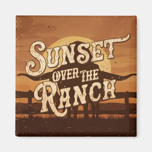Vintager Sonnenuntergang über der Ranch Magnet (Vorne)