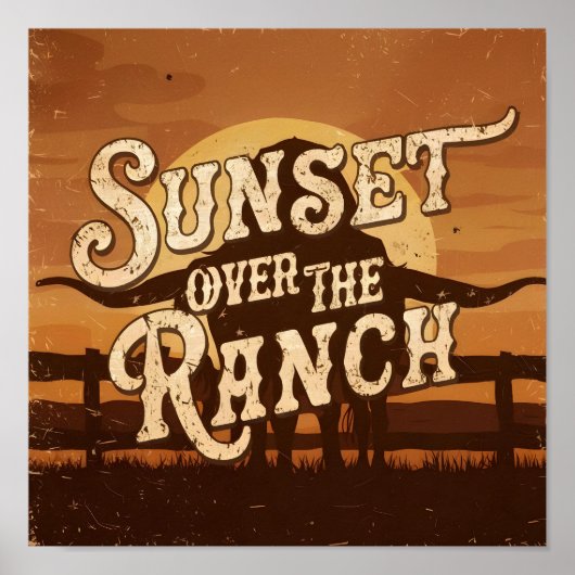 Vintager Sonnenuntergang über der Ranch Poster (Vorne)