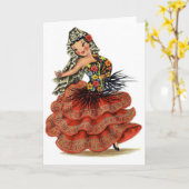 Vintager spanischer Flamenco-Tänzer, Karte (Gelbe Blume)