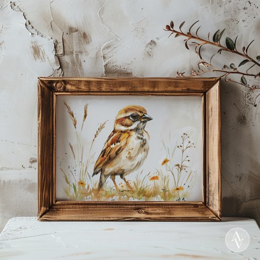Vintager Sparrow-Malerei Rustikaler Vogel Poster