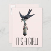 Vintager Sparrow mit Baby Ankündigungspostkarte (Vorne/Hinten)