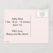 Vintager Sparrow mit Baby Ankündigungspostkarte (Rückseite)