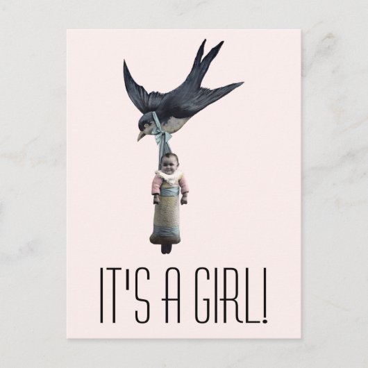 Vintager Sparrow mit Baby Ankündigungspostkarte (Vorderseite)