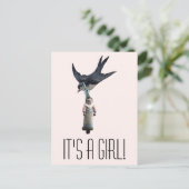 Vintager Sparrow mit Baby Ankündigungspostkarte (Stehend Vorderseite)