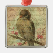 Vintager Sparrow Silbernes Ornament (Vorne)