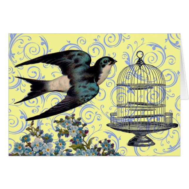 Vintager Sparrow und Käfig (Vorderseite (Horizontal))