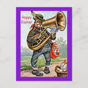 Vintager Spaß Altes Ostern Bunny & Französisch Hor Postkarte