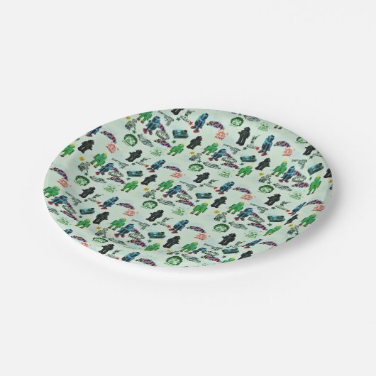 Vintager Spaß Außenweltraumrobot Pappteller (Schrägansicht)