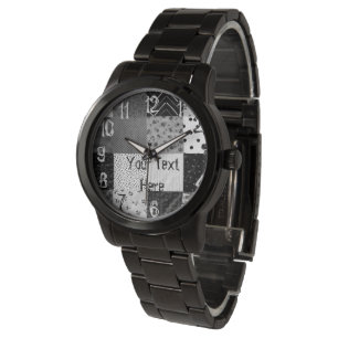Vintager Spaß des Schwarzweiss-Patchworkgewebes Armbanduhr