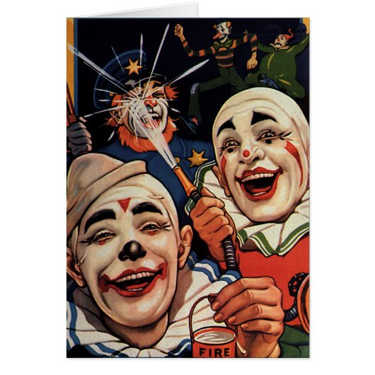 Vintager Spaß, lachende Zirkus-Clowns und Polizei (Vorne)