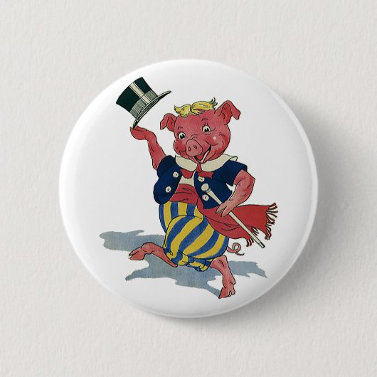 Vintager Spaß, Niedliche Happy Dancing Pig Tänze Button (Vorderseite)