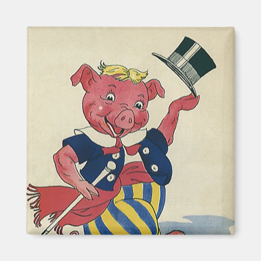 Vintager Spaß, Niedliche Happy Dancing Pig Tänze Magnet (Vorne)