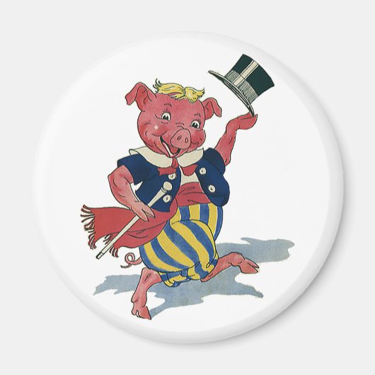 Vintager Spaß, Niedliche Happy Dancing Pig Tänze Magnet (Vorne)