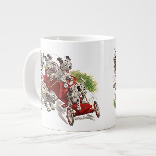 Vintager Spaß Niedlicher Dalmatiner Welpenhunde Fe Jumbo-Tasse (Vorderseite Links)