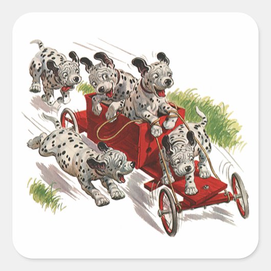 Vintager Spaß Niedlicher Dalmatiner Welpenhunde Fe Quadratischer Aufkleber (Vorderseite)
