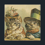 Vintager Spaß, viktorianische Magnet<br><div class="desc">Lustiges Spaßbild der Vintagen Illustration,  welches die viktorianischen Tabbykatzen tragen Hüte kennzeichnet. Eine Liebe und Romanze eine Haustierhochzeit entwerfen mit einer Katzenbraut und -bräutigam. Die Braut trägt einen eleganten BlumenBlumenhut und die Bräutigamkatze trägt einen extravaganten formalen Spitzenhut.</div>