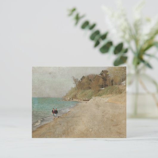 Vintager Spaziergang auf der Strandpostkarte Postkarte (Stehend Vorderseite)