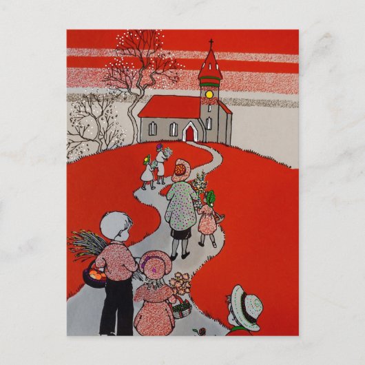 Vintager Spaziergang zur Kirche Postkarte (Vorderseite)