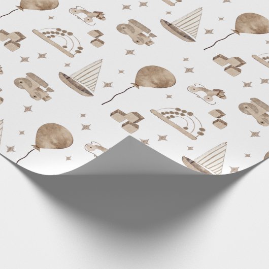 Vintager Spielzeugabacus, Rockpferd, Blöcke, Boot Geschenkpapier (Ecke)