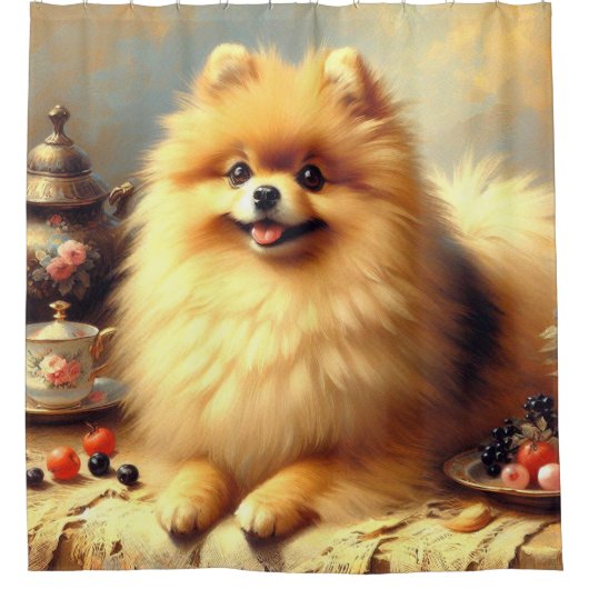 Vintager Spitz Hundeanstrich Duschvorhang (Vorderseite)