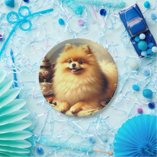 Vintager Spitz Hundeanstrich Pappteller (Party)