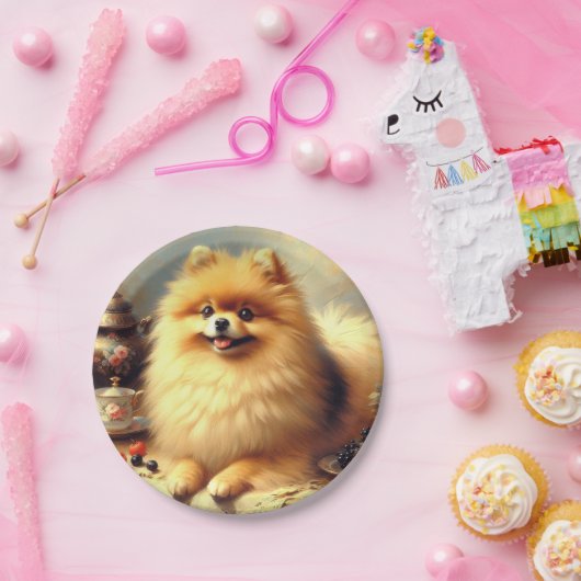 Vintager Spitz Hundeanstrich Pappteller (Party)