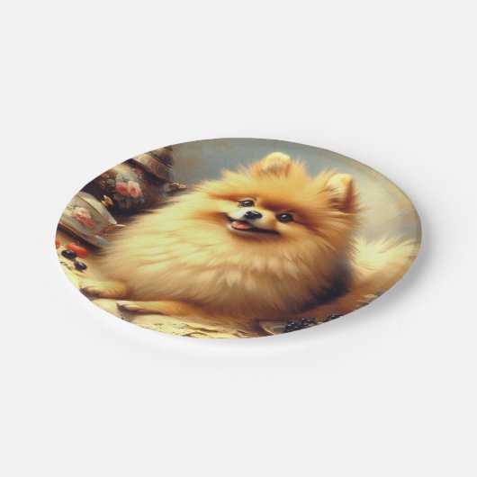 Vintager Spitz Hundeanstrich Pappteller (Schrägansicht)