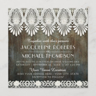 Vintager Spitzenholz Rustikaler Western Stall Einladung