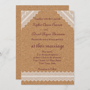 Vintager Spitzenweinkork Einladung zur Hochzeit