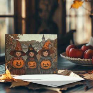 Vintager Spooky Halloween Trick oder Treat Postkarte