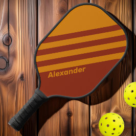 Vintager Sport Orange Rost Dualstreifen mit Namen Pickleball Schläger