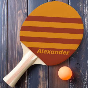 Vintager Sport Orange Rost Dualstreifen mit Namen Tischtennis Schläger