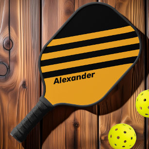 Vintager Sport Sonnenblume Buzz Streifen mit Namen Pickleball Schläger