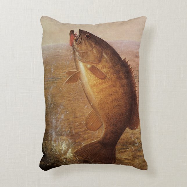 Vintager Sportfisch, Largemouth Brown Bass Fish Dekokissen (Vorderseite(Vertikal))