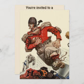 Vintager Sportfußballspieler mit Hundeleistung Einladung (Vorne/Hinten)