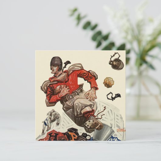 Vintager Sportfußballspieler und Bulldog-Maskottch (Stehend Vorderseite)