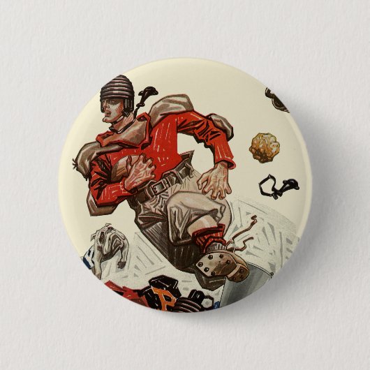 Vintager Sportfußballspieler und Bulldog-Maskottch Button (Vorderseite)