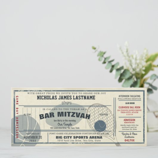 Vintager Sportpass Bar Mitzvah Einladung (Stehend Vorderseite)