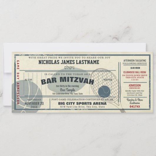 Vintager Sportpass Bar Mitzvah Einladung (Vorderseite)