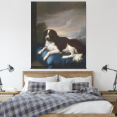 Vintager Springer Spaniel auf Kissen Leinwanddruck (Insitu (Schlafzimmer))