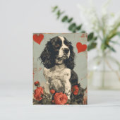 Vintager Springer-Spaniel-Valentinstag Postkarte (Stehend Vorderseite)