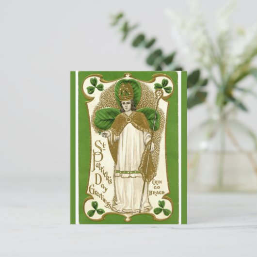 Vintager St. Patrick mit Mitarbeiter Postkarte (Stehend Vorderseite)