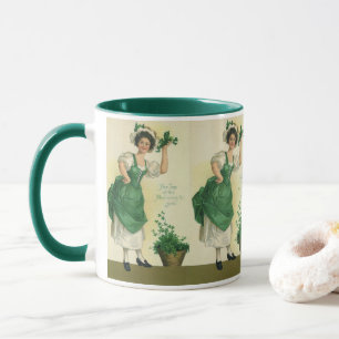 Vintager St. Patrick's Day Irish Lass mit Clovers Tasse