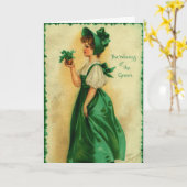 Vintager St. Patrick's Day Lass Green tragen Karte (Gelbe Blume)