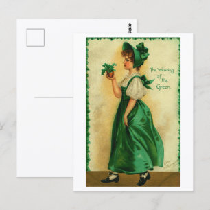 Vintager St. Patrick's Day Lass Green tragen Postkarte