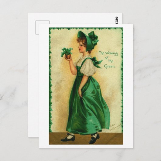 Vintager St. Patrick's Day Lass Green tragen Postkarte (Vorne/Hinten)