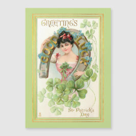 Vintager St. Patrick's Day Lassie mit Horseshoe Magnetkarte