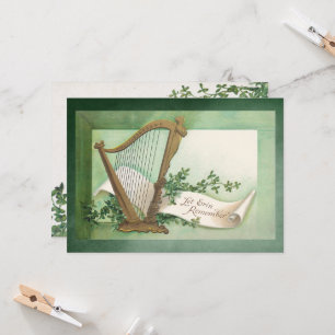 Vintager St. Patrick's Day mit Harfe und Klee Karte